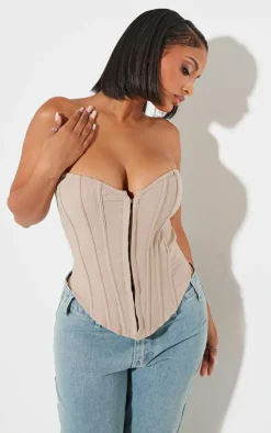 Outlet PrettyLittleThing Shape Lace Up Back Woven Corset Stone