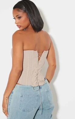 Outlet PrettyLittleThing Shape Lace Up Back Woven Corset Stone