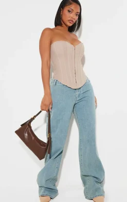 Outlet PrettyLittleThing Shape Lace Up Back Woven Corset Stone