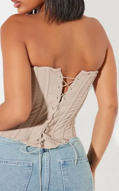 Outlet PrettyLittleThing Shape Lace Up Back Woven Corset Stone