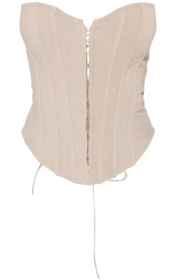 Outlet PrettyLittleThing Shape Lace Up Back Woven Corset Stone