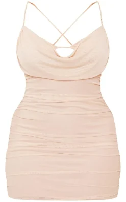 Shape Mesh Cowl Bralet Detail Ruched Bodycon Dress-PrettyLittleThing New