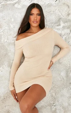 Shape Off Shoulder Fold Over Knitted Bodycon Dress-PrettyLittleThing Sale