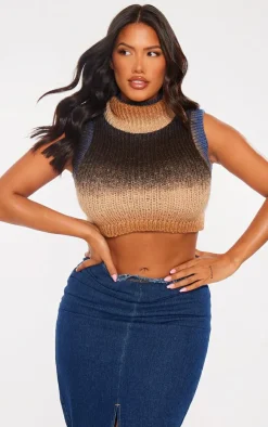 PrettyLittleThing Sleeveless Tops*Shape Ombre Knit Cropped Sleeveless Sweater