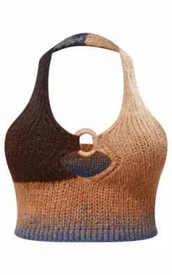 Sale PrettyLittleThing Shape Ombre Knit Halterneck Ring Longline Top Stone