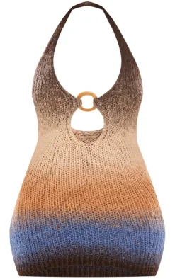 Shape Ombre Knit Plunge Ring Detail Bodycon Dress-PrettyLittleThing New