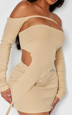 PrettyLittleThing Shape Rib Bandeau With Shrug Stone