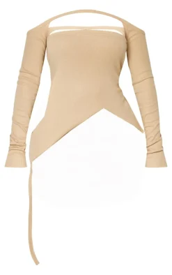PrettyLittleThing Shape Rib Bandeau With Shrug Stone