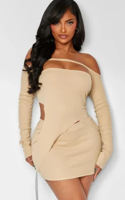 Best PrettyLittleThing Shape Rib High Waist Mini Skirt Stone