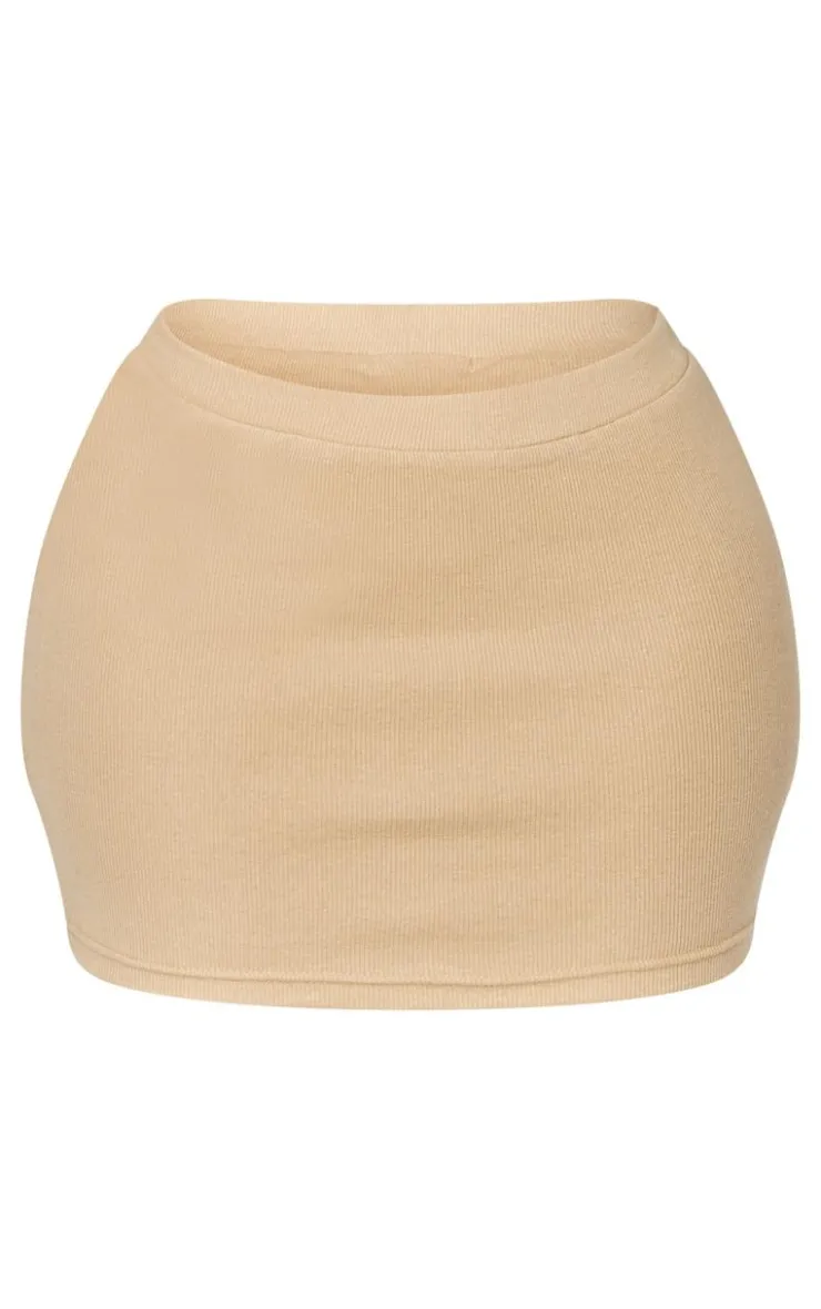 Best PrettyLittleThing Shape Rib High Waist Mini Skirt Stone