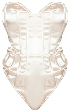 Sale PrettyLittleThing Shape Satin Bandeau Corset Bodysuit Stone