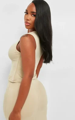 Discount PrettyLittleThing Shape Sculpted Longline Racer Top Stone