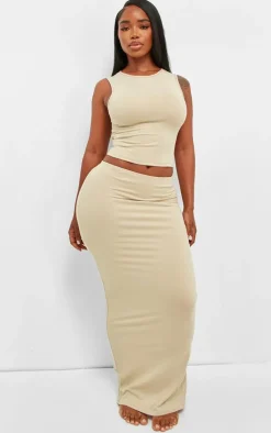 Discount PrettyLittleThing Shape Sculpted Longline Racer Top Stone