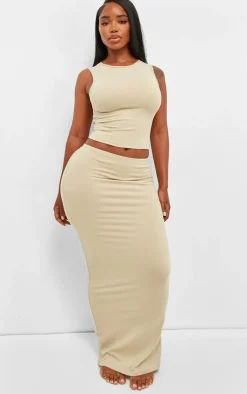 Hot PrettyLittleThing Shape Sculpted Low Rise Maxi Skirt Stone