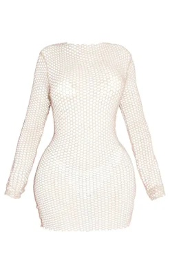 Shape Sheer Fishnet Long Sleeve Bodycon Dress-PrettyLittleThing