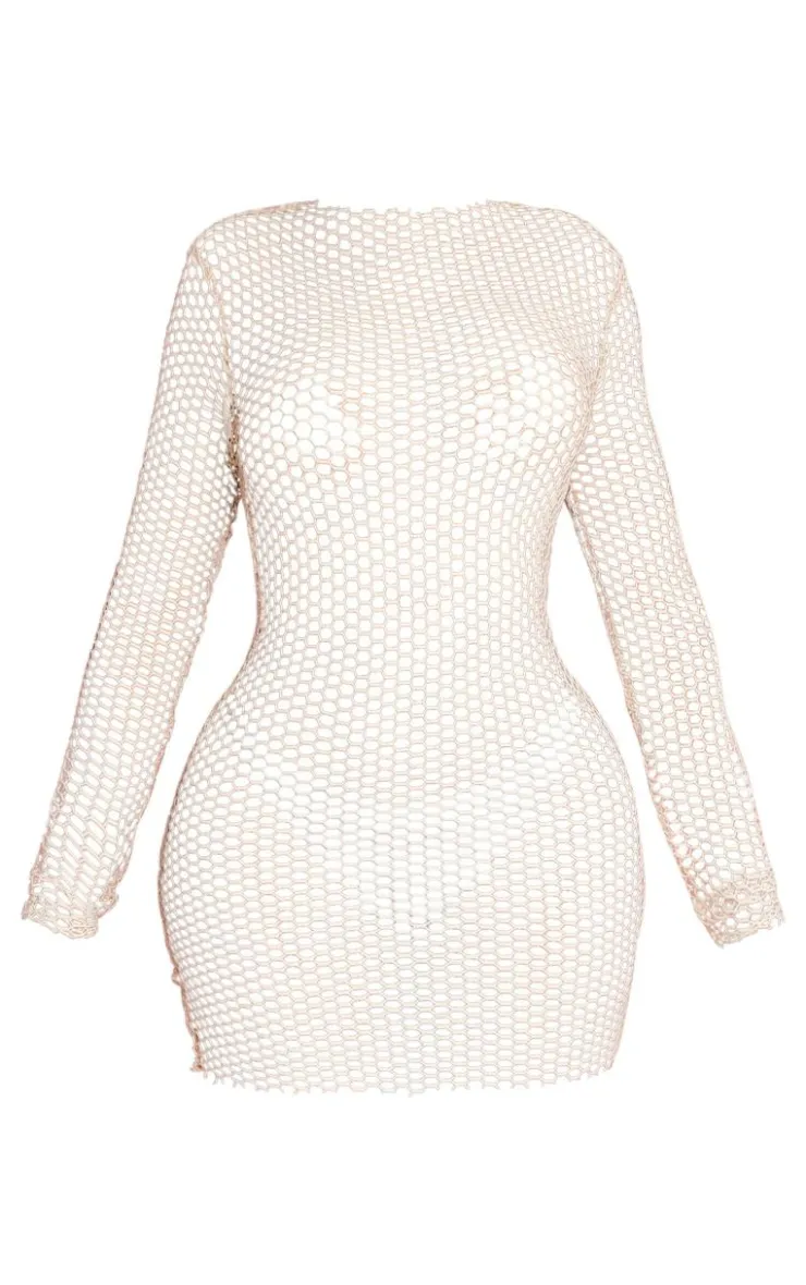 Shape Sheer Fishnet Long Sleeve Bodycon Dress-PrettyLittleThing