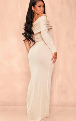 Shape Sheer Knit Foldover One Sleeve Maxi Dress-PrettyLittleThing Discount