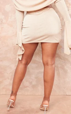 Discount PrettyLittleThing Shape Sheer Mesh Basic Low Rise Mini Skirt Stone
