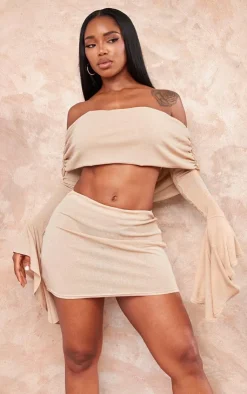Discount PrettyLittleThing Shape Sheer Mesh Basic Low Rise Mini Skirt Stone
