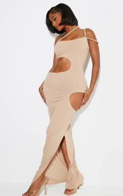 Shape Sheer Mesh Twist Strap Cut Out Side Maxi Dress-PrettyLittleThing Clearance
