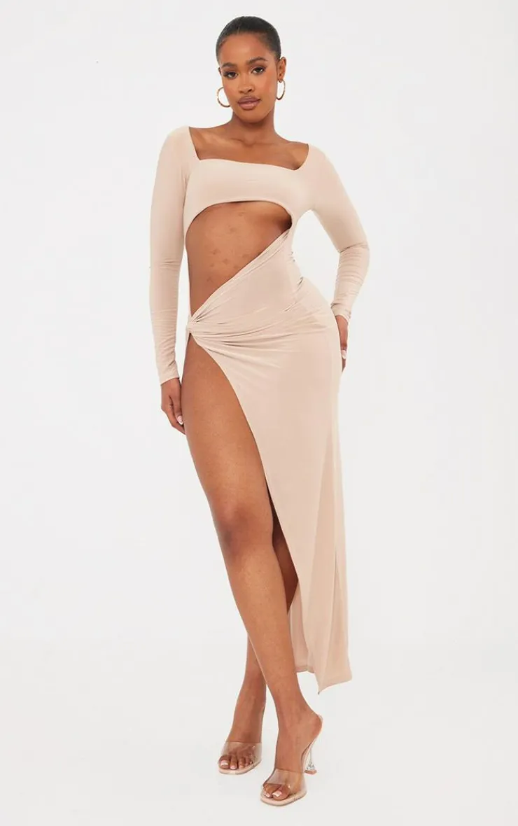 Shape Slinky Cut Out Knot Side Midaxi Dress-PrettyLittleThing New
