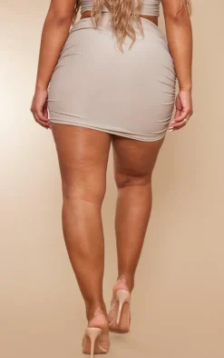 Hot PrettyLittleThing Shape Slinky Ruched Side Mini Skirt Stone