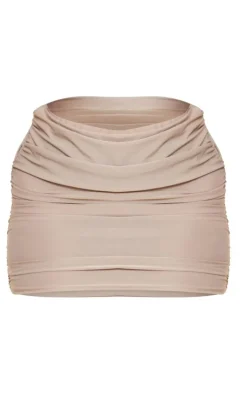 Hot PrettyLittleThing Shape Slinky Ruched Side Mini Skirt Stone
