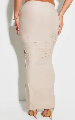 Sale PrettyLittleThing Shape Slinky Ruched Midaxi Skirt Stone