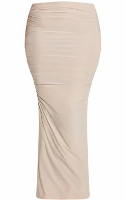 Sale PrettyLittleThing Shape Slinky Ruched Midaxi Skirt Stone