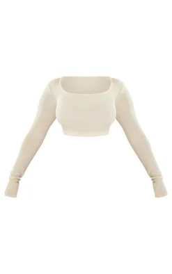 PrettyLittleThing Snatched*Shape Stretch Seamless Scoop Neck Long Sleeve Crop Top