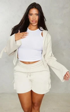 Sale PrettyLittleThing Shape Sweat Pocket Detail Shorts Stone