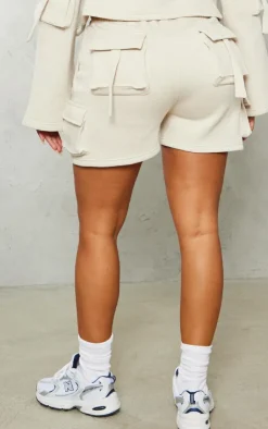 Sale PrettyLittleThing Shape Sweat Pocket Detail Shorts Stone