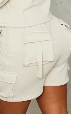 Sale PrettyLittleThing Shape Sweat Pocket Detail Shorts Stone