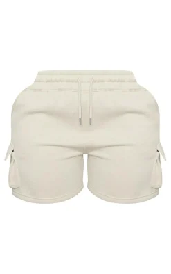 Sale PrettyLittleThing Shape Sweat Pocket Detail Shorts Stone