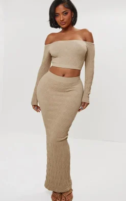 Outlet PrettyLittleThing Shape Textured Seamless Maxi Skirt Stone