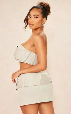 PrettyLittleThing Shape Woven Belted Bandeau Stone