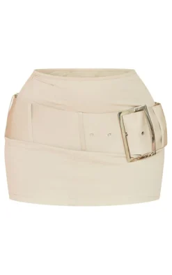 Sale PrettyLittleThing Shape Woven Belted Micro Mini Skirt Stone