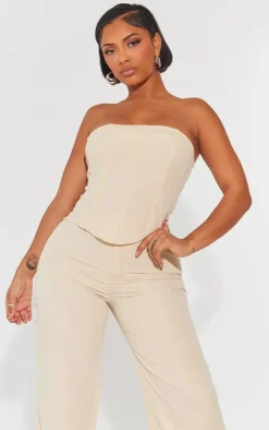 Discount PrettyLittleThing Shape Woven Lace Up Back Corset Stone