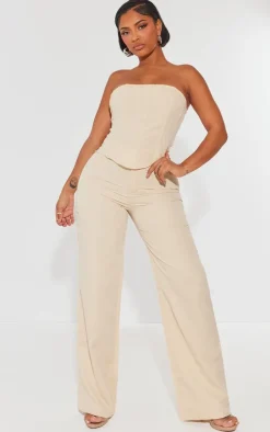 Discount PrettyLittleThing Shape Woven Lace Up Back Corset Stone