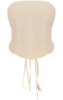Discount PrettyLittleThing Shape Woven Lace Up Back Corset Stone