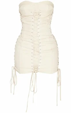 Shape Woven Lace Up Corset Bandeau Bodycon Dress-PrettyLittleThing Hot