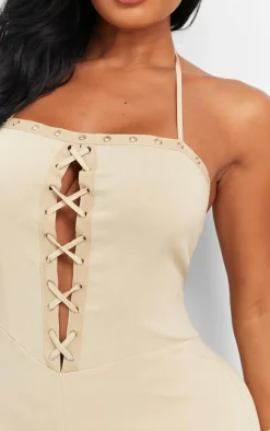 PrettyLittleThing Unitards*Shape Woven Lace Up Bandeau Unitard