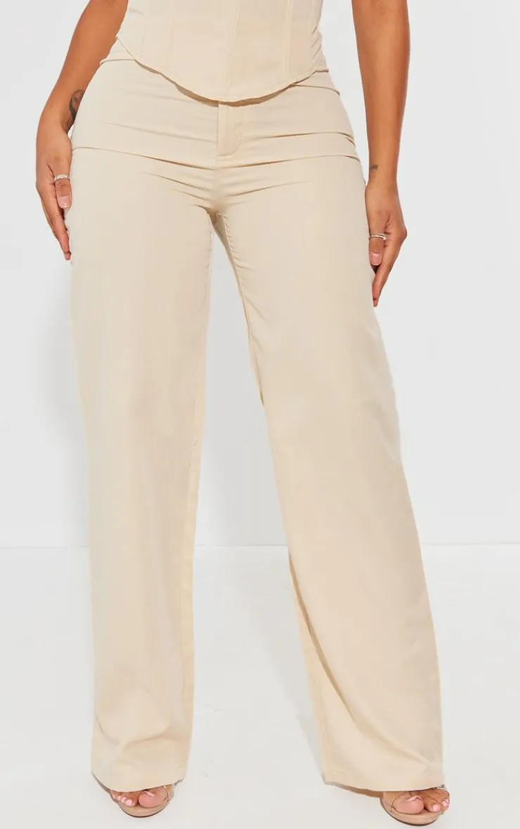Best PrettyLittleThing Shape Woven Low Rise Pants Stone