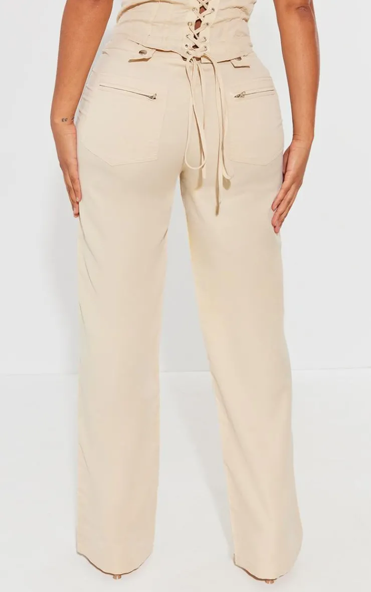 Best PrettyLittleThing Shape Woven Low Rise Pants Stone