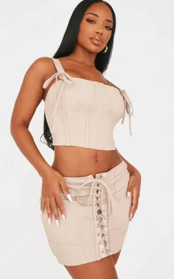 Sale PrettyLittleThing Shape Woven Strappy Corset Stone