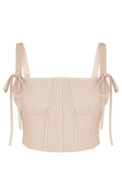 Sale PrettyLittleThing Shape Woven Strappy Corset Stone