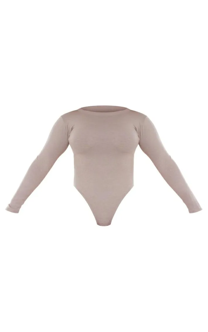 Shape Taupe Cotton Long Sleeve Crew Neck Bodysuit