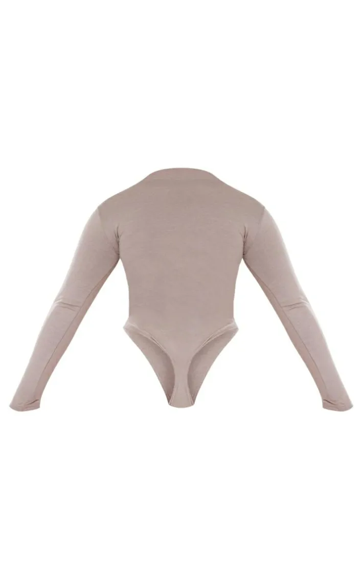 Shape Taupe Cotton Long Sleeve Crew Neck Bodysuit