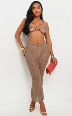 Online PrettyLittleThing Shape Crochet Knit O Ring Bralet Taupe