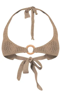 Online PrettyLittleThing Shape Crochet Knit O Ring Bralet Taupe